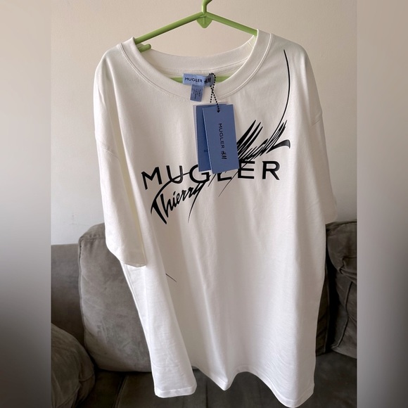 Thierry Mugler x H&M Women’s White Logo Designer Star Printed T-Shirt Medium NWT - Picture 3 of 16
